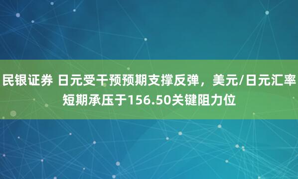 民银证券 日元受干预预期支撑反弹，美元/日元汇率短期承压于156.50关键阻力位